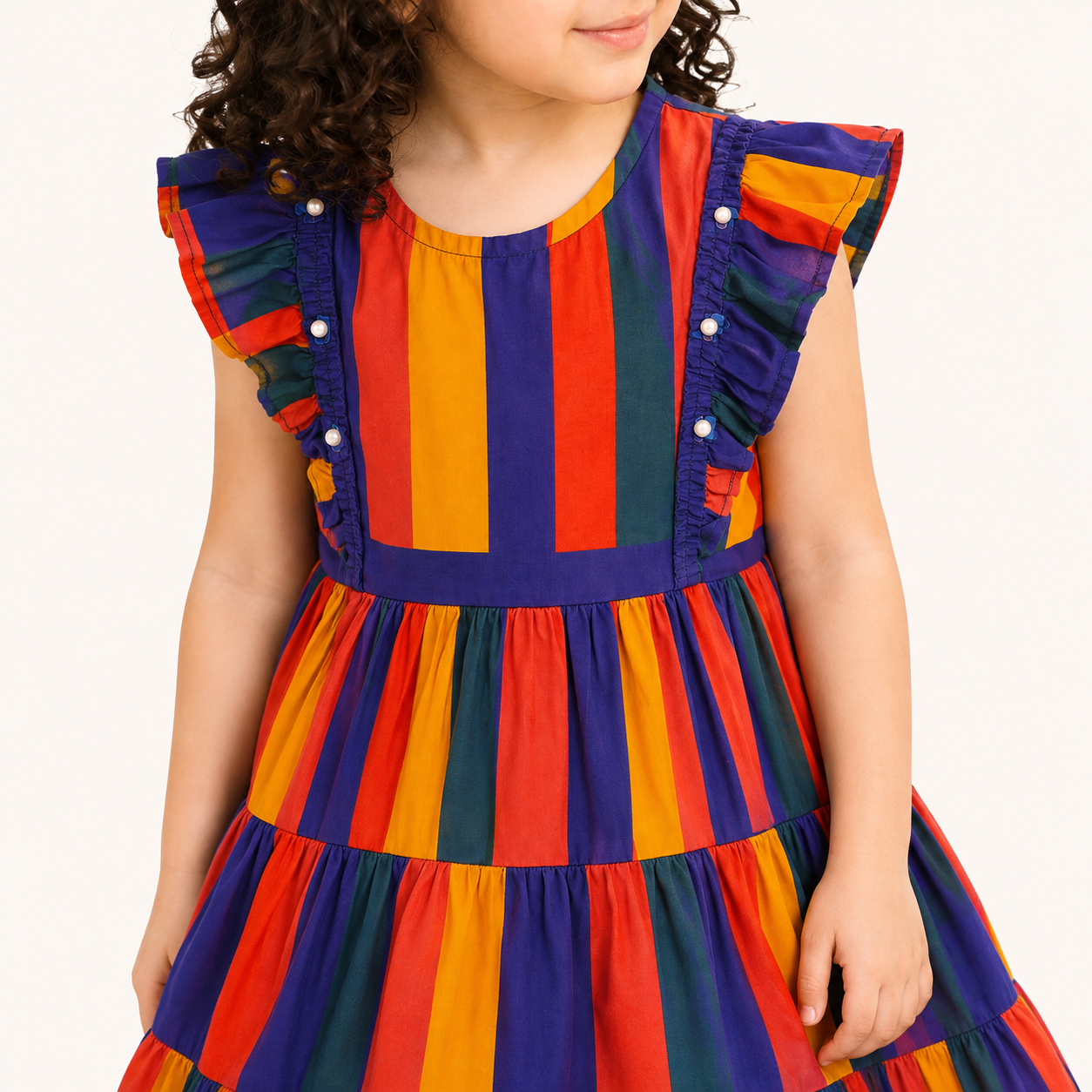 Girls Colorful Striped Cotton Dress — alternate view