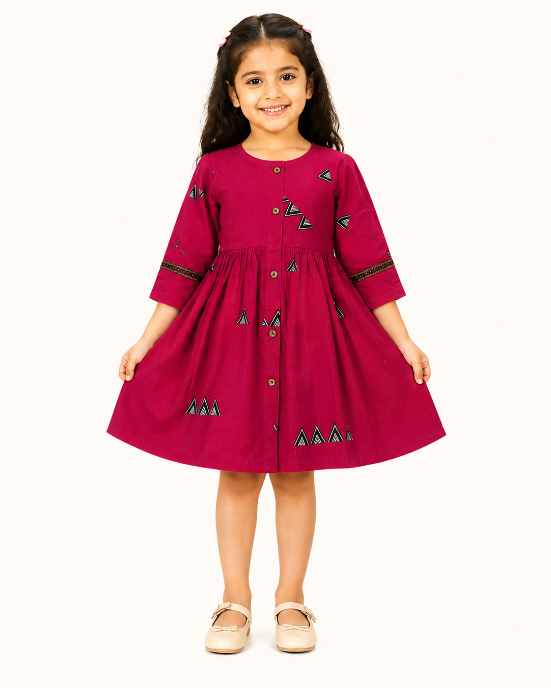 Girls Magenta Printed Frock Dress