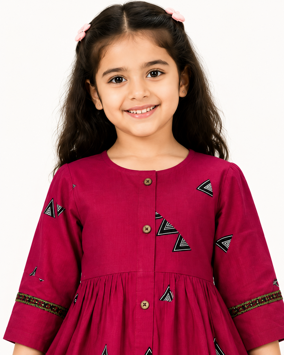 Girls Magenta Printed Frock Dress — alternate view
