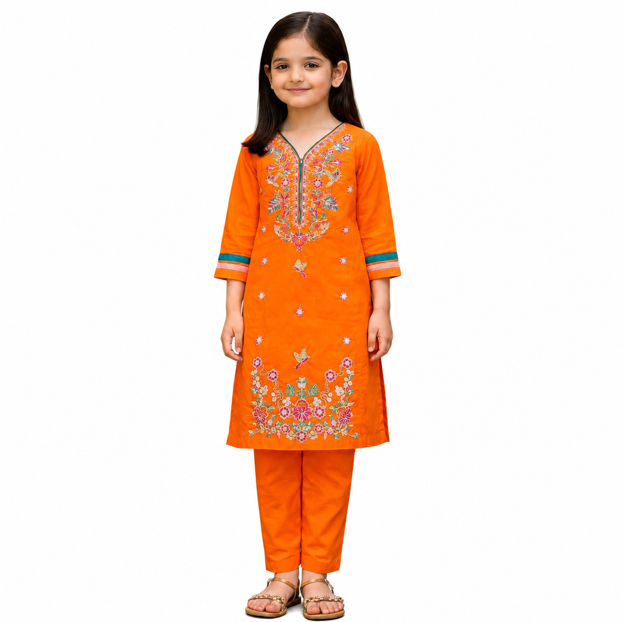 Girls Maroon Embroidered 2 Piece Suit
