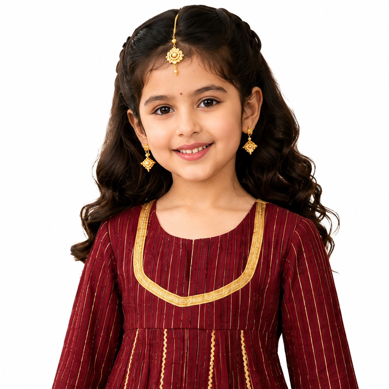 Girls Maroon Kurti with Golden Sharara Set — alternate view