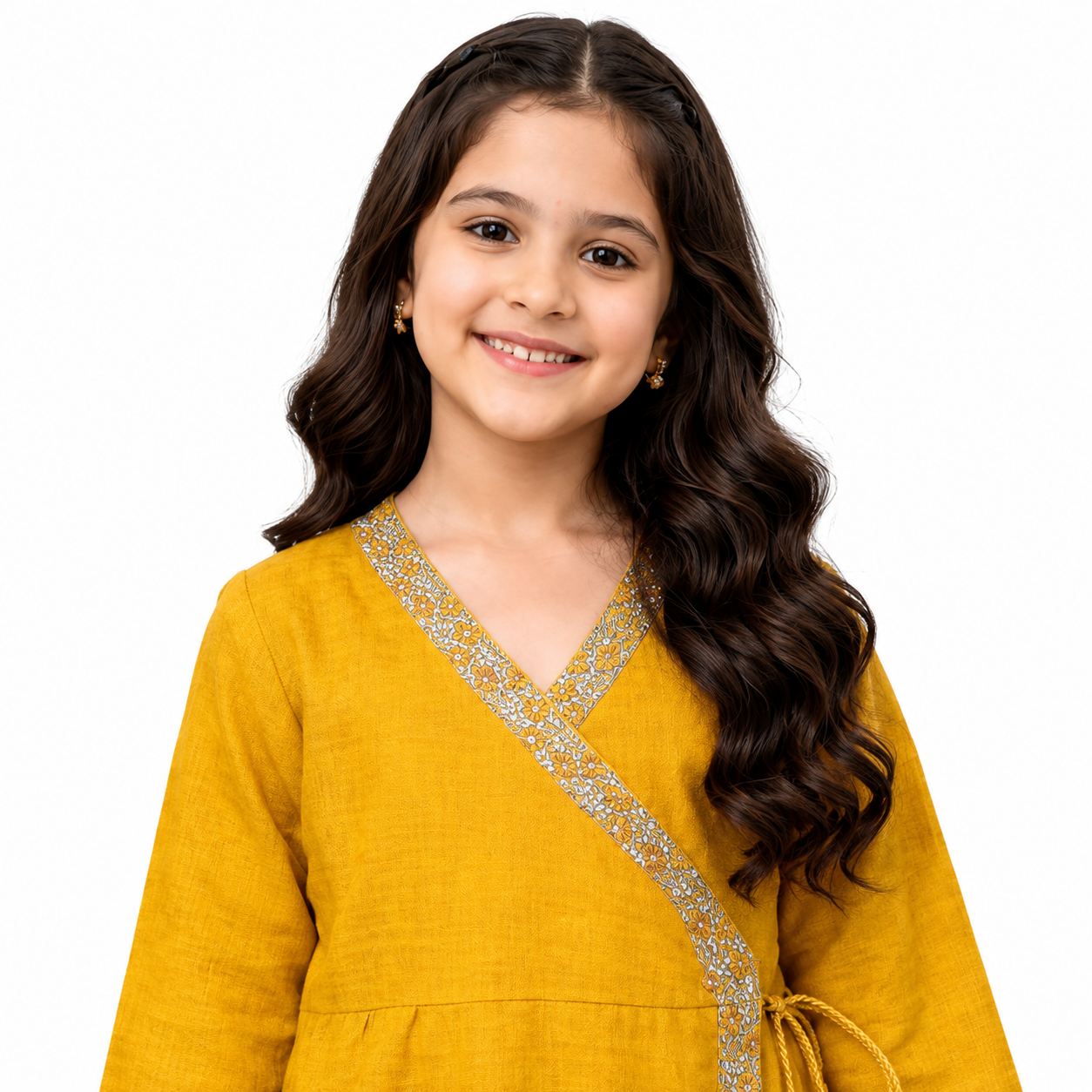 Girls Mustard Wrap Style Co-Ord Set – Premium Kids Eastern Wear — alternate view