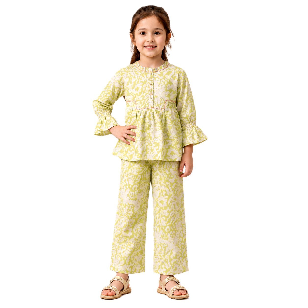 TinySoul Lime Green Printed Girls 2 Piece Suit