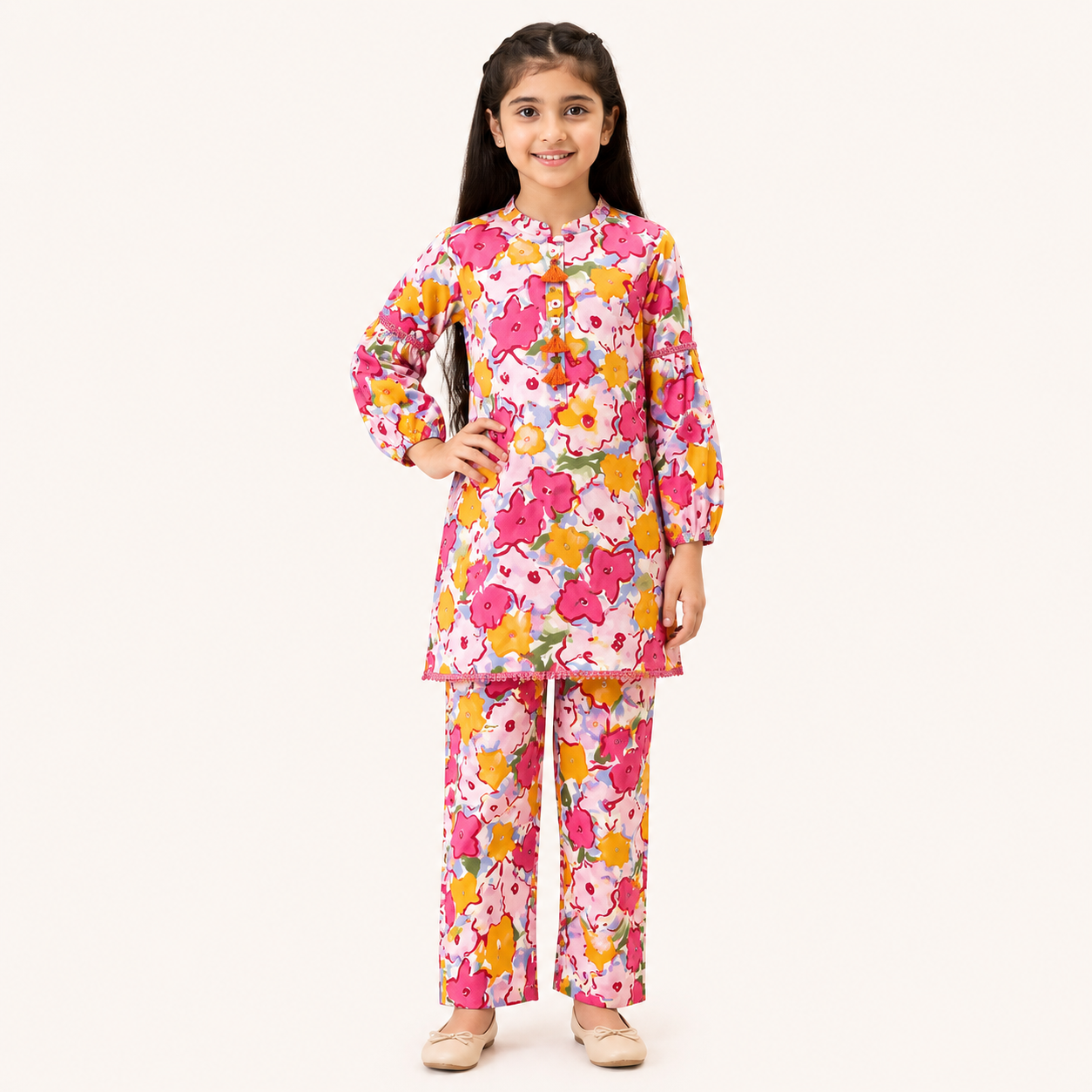 TinySoul Pink Floral Printed Girls 2 Piece Suit