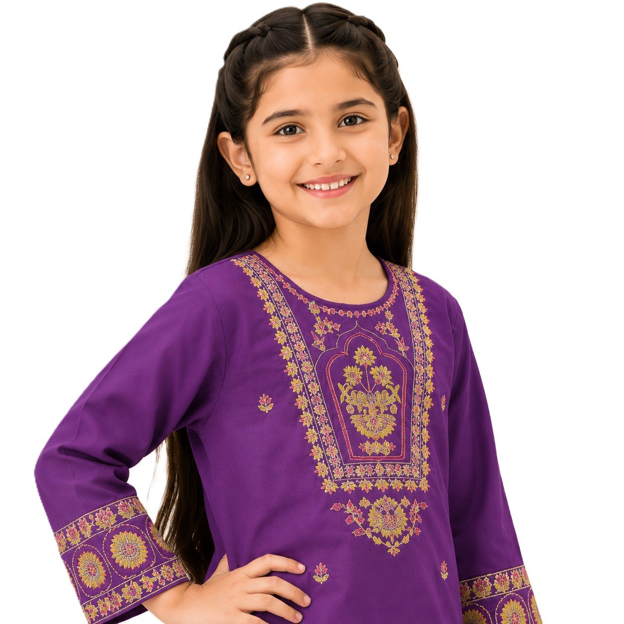 TinySoul Purple Embroidered Girls 2 Piece Suit — alternate view